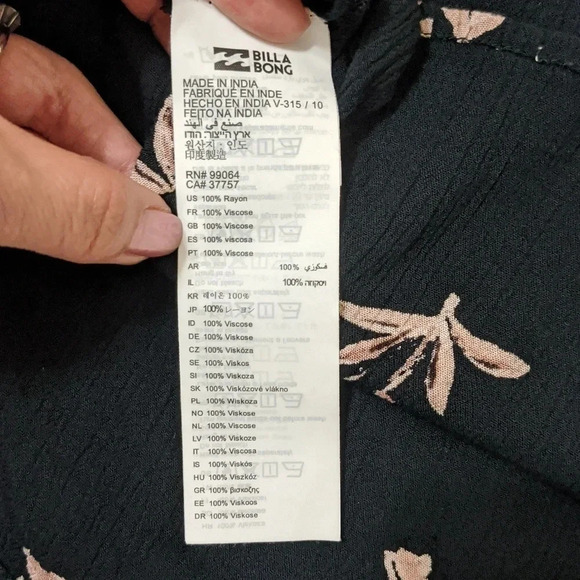 Billabong Summer Nights Top Floral Print, Color Black Size M - Picture 11 of 12